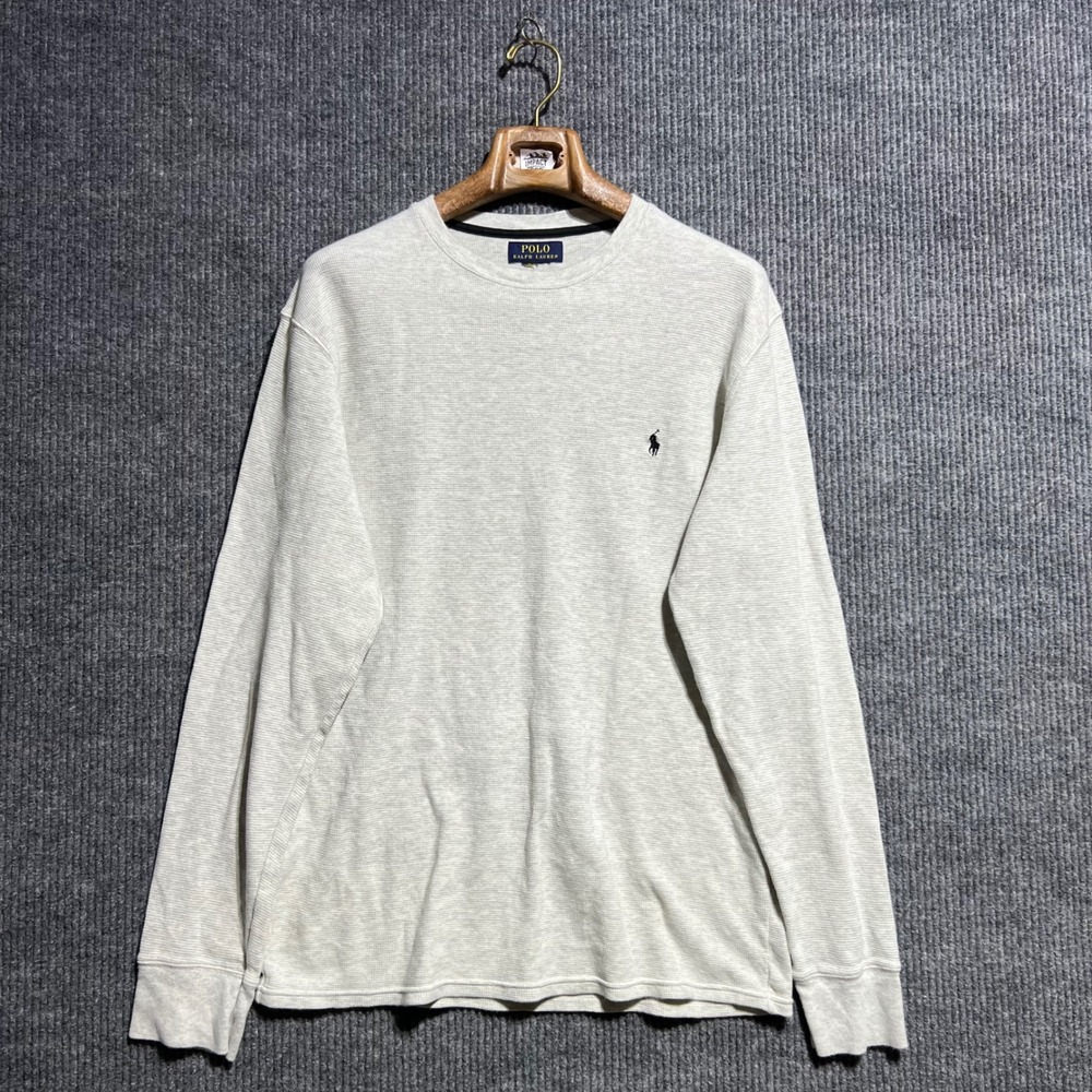 Polo Ralph Lauren Waffle Knit Thermal Mens Large Cream Long Sleeve Pony Logo